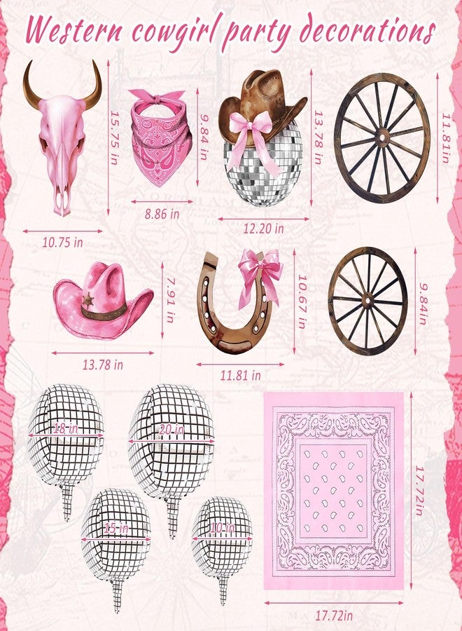 AceOrbit 24 Pcs Western Cowgirl Party Decorations Disco Foil Balloons Hay Bales Straw Boxes Pink Cactus Cowgirl Card Hat Horseshoe Props for Halloween Trunk or Treat Car Birthday Theme Party - Image 3